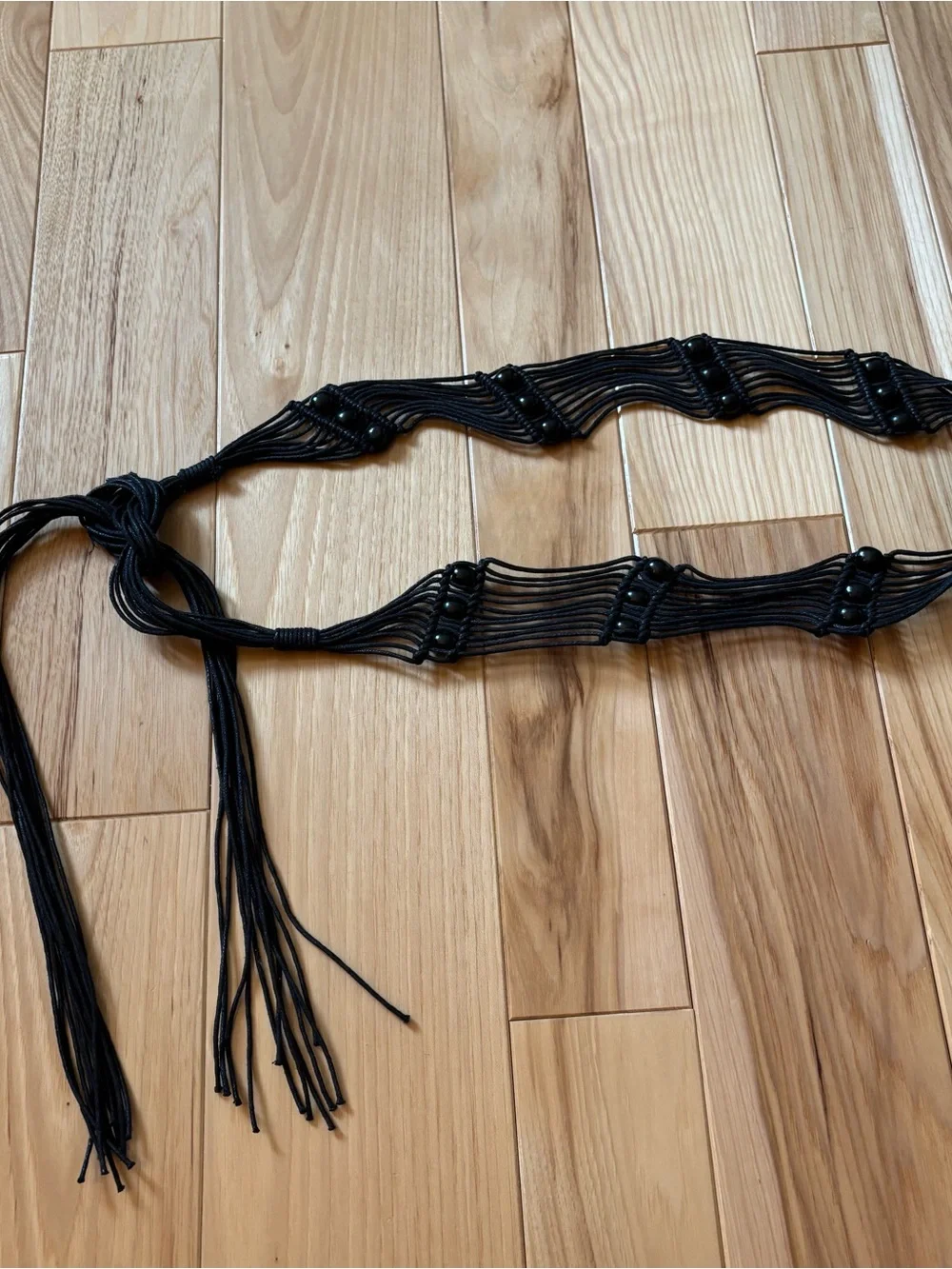 Y2K Black Boho Embellished Tie Belt